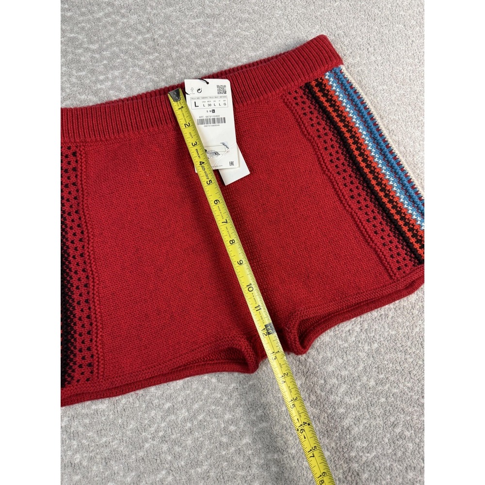 Zara Red High Waist Knit Shorts with Multicolor Side Stripes - Picture 5 of 8
